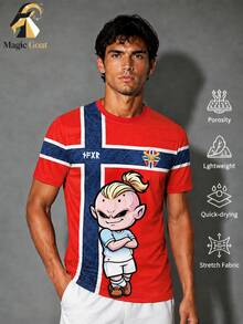 Men's Norwegian Viking Cartoon Print Football Jersey, Moisture-Wicking Quick-Dry Breathable Short Sleeve Soccer Shirt, Suitable For Training, Matches, Daily Wear, Gift - Red - View 8