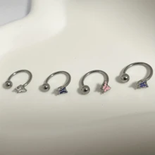 SENLANSP 1pc Butterfly Oil Drop Horseshoe C-Bar Lip Ring, Multi-Function Stainless Steel Body Piercing Jewelry - 16 Gauge - View 5