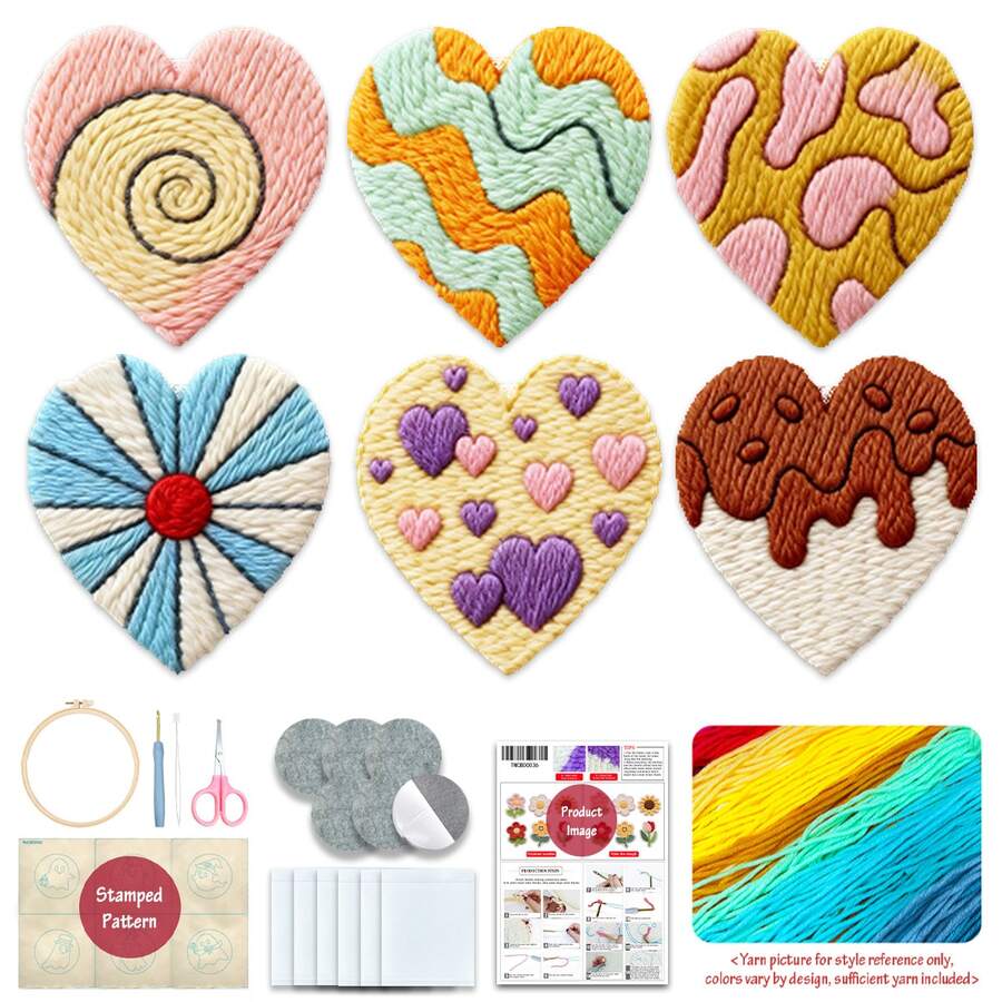 6pcs Coaster Set DIY Punch Needle Kit For Beginners – Includes Punch Needle, Yarn, Instructions, Hoop & Pre-Printed Fabric (Heart-Warming Scenery). Creative Cup Decoration Or Gifting. 2D Printed Punch Needle Starter Kit