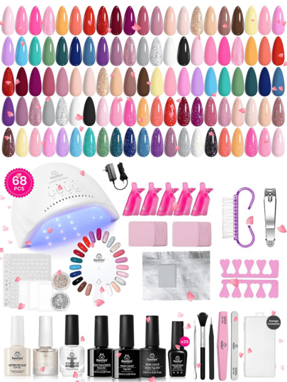 Beetles Gel Nail Polish Kit With U V Light - 68Pcs 35 Colors Gel Polish Set Pink Glitter Nude Kit Vivid Seasons With Base Matte&Glossy Top Coat Home DIY Nail Stuff Art Set Gifts For Women Teens Girls