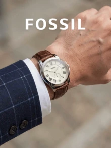 Fossil FS4963 Men's Quartz Watch Brown Croc-Embossed Leather Strap Round Cream Dial Silver Case Roman Numerals Classic Watch For Business Father's Day Gift - one-size - View 2