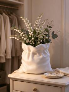 1/2pcs Ins Style White Fabric Drawstring Planter Cover, Minimalist Pleated Linen Small Flower Pot, Desktop Succulent Green Plant Decorative Fabric Pot, Soft Decor Photography Prop Storage Bag - Fabric Planter - View 7