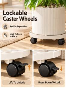 1pc Round Rolling Plant Caddy, 4 Swivel Casters With Brakes, Raised Rim Plant Pot Base, For Plant Lovers, Indoor Plant Moving, Living Room And Balcony Planter Display, Home Gardening Accessories - Multicolor - View 4