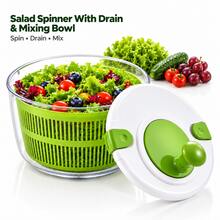Lettuce Dryer With Drain, Manual Produce Dryer Colander Bowl With Locking Lid, 5QT Large Capacity Salad Spinner For Meal Preparation In The Kitchen. - L - View 3