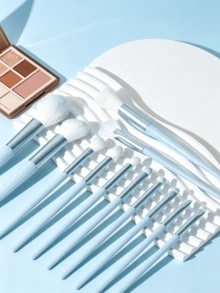 12pcs Light Color Makeup Brush Set, Full Set Of Soft Bristle Brushes For Eyeshadow, Concealer, Blush, Contour, Nose Shadow And Face - Multicolor - View 3