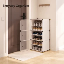 1pc White DIY Modular Shoe Rack With Translucent Doors, Stackable Multi-Layer Shoe Storage Organizer, Dust-Proof Floor-Standing Shoe Shelf, Space-Saving Easy Assembly Sturdy Shoe Cabinet, Suitable For Entryway, Hallway, Home, Bedroom, Dorm - Multicolor - View 3