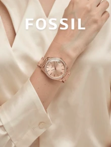 Fossil ES4318 Women's Quartz Watch Rose Gold Stainless Steel Bracelet Round Sunburst Pink Dial Crystal Bezel Date Display Chic Watch For Daily Outings - one-size - View 3