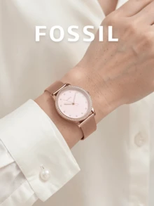 Fossil ES4364 Women's Quartz Watch Rose Gold Mesh Stainless Steel Strap Round Pink Dial Crystal Bezel Rhinestone Hour Markers Elegant Watch Valentine's Gift - one-size - View 3