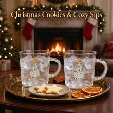 Unique Embedded 3D Christmas Tree Design, Sturdy Handle, High Borosilicate Glass, Great For Daily Drinks & Festive Gifts. - White Rhinestone Christmas Mug - View 6