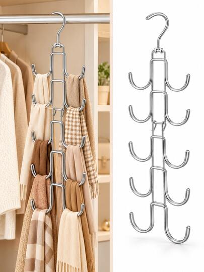 1 pièce Organisateur de chapeaux pliable en métal à 10 crochets, support de casquette de baseball argenté gain de place, support de rangement suspendu à la tringle de l'armoire pour casquettes, écharpes, cravates & accessoires, organisation de la chambre et de la maison