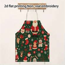 1Pc Multi Pattern Optional Christmas Themed Print Apron With Neck Strap, For Kitchen Cooking, Baking & Holiday Party Outfit - Multicolor - View 13
