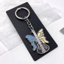Butterfly Guitar Shaped Keychain, Enamel Metal Key Ring, Colorful Wing Pendant, Unisex Backpack & Car Key Decor, Music Style Jewelry Gift - Multicolor - View 5