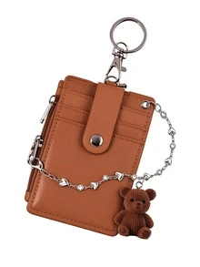 Cute Resin Bear Charm And Heart-Shaped Rhinestone Chain,Multiple Card Slots,Zippered Coin Pocket,Id Slot Designed Convenient,Wearable Card Coin Wallet - Multicolor - View 11