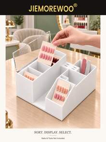 JIEMOREWOO Professional Acrylic Nail Display Stand | Salon Storage System For Press-On Nails & Tools | Multi-Compartment Organizer For Nail Techs - Multicolor - View 10