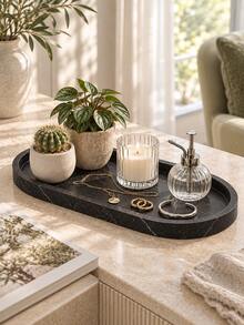 1pc Black Marble Pattern Silicone Tray, Decorative Jewelry Storage Box, Suitable For Rings, Earrings And Necklaces, Smart Storage Decoration For Vanity, Bedroom Dresser And Nightstand, Keeps Items Organized, Jewelry Tray, Ring Dish, Vanity Decor Gift For Her - Multicolor - View 2