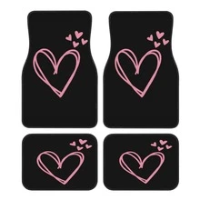 4pcs Fashion Printed Car Floor Mats, Heart Pattern, Elegant Accessory, Travel Essential, Universal Fit For Multiple Car Models, Car Interior Decoration, Keep Your Car Cabin Clean And Dry, Personalized Car Decor. - 4-piece Foot Pads - View 15