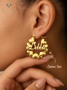 Custom Name 22mm Mini Earrings | Personalized Name Custom 22mm Small Earrings | Delicate Custom Stud Earrings | Custom Engraved Name Stud Earrings | Custom Gift For Friends | Name Memorial Gift | Birthday Gift For Her - 22mm Heart Wrap Name Earrings - View 2