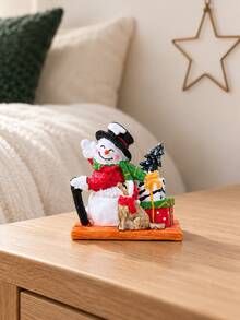 Christmas Resin Figurine Set, Santa Claus & Snowman With Dog Statue, Winter Holiday Tabletop Decorations, Christmas Gift Box & Small Tree Ornaments For Home Fireplace Window Shelf Decor, Xmas Party Desktop Decor Gift - Skateboarding Santa and Snowman - View 12