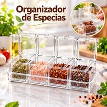 Especiero Caja Para Condimentos Especies Sal 4 Recipientes Organizador Con Multiuso Para Cocina Set 4 Frascos Con Tapa Cucharilla Acrilico Rectangular Ahorrador De Espacio Practico Visible W2588 Especiero chico 4 - transparente - Ver 1