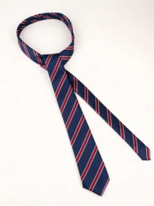 1pc Classic Striped Uniform Tie, Diagonal Pattern Hand-Tied Tie Belt, Suitable For Daily Wear, Cosplay, Party Tie Belt Accessory - Blue and Red Stripes - View 2