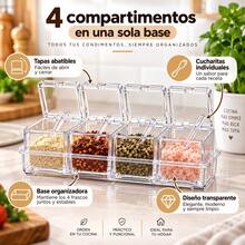 Especiero Caja Para Condimentos Especies Sal 4 Recipientes Organizador Con Multiuso Para Cocina Set 4 Frascos Con Tapa Cucharilla Acrilico Rectangular Ahorrador De Espacio Practico Visible W2588 Especiero chico 4 - transparente - Ver 3