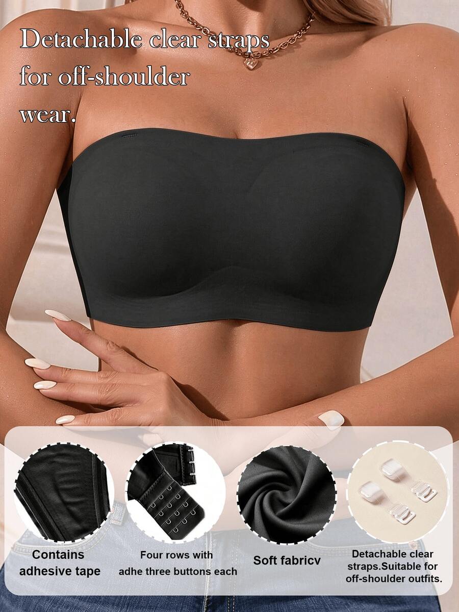 1pc Solid Color Strapless Women's Bra, Comfortable Breathable Bandeau Bra With Invisible Straps, Suitable For Gowns, Dresses, Cold-Shoulder Tops, Wedding Dresses, And Daily Wear, Effortless Style, Confidence Boost