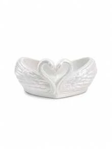 1pc Heart-Shaped Double Swan Jewelry Tray, Embossed Wing Design Jewelry Storage Dish, INS Style Pure White Desktop Organizer, Entryway Key Holder, Vanity Earring Necklace Storage, Romantic Wedding Decor Ornament - Multicolor - View 9