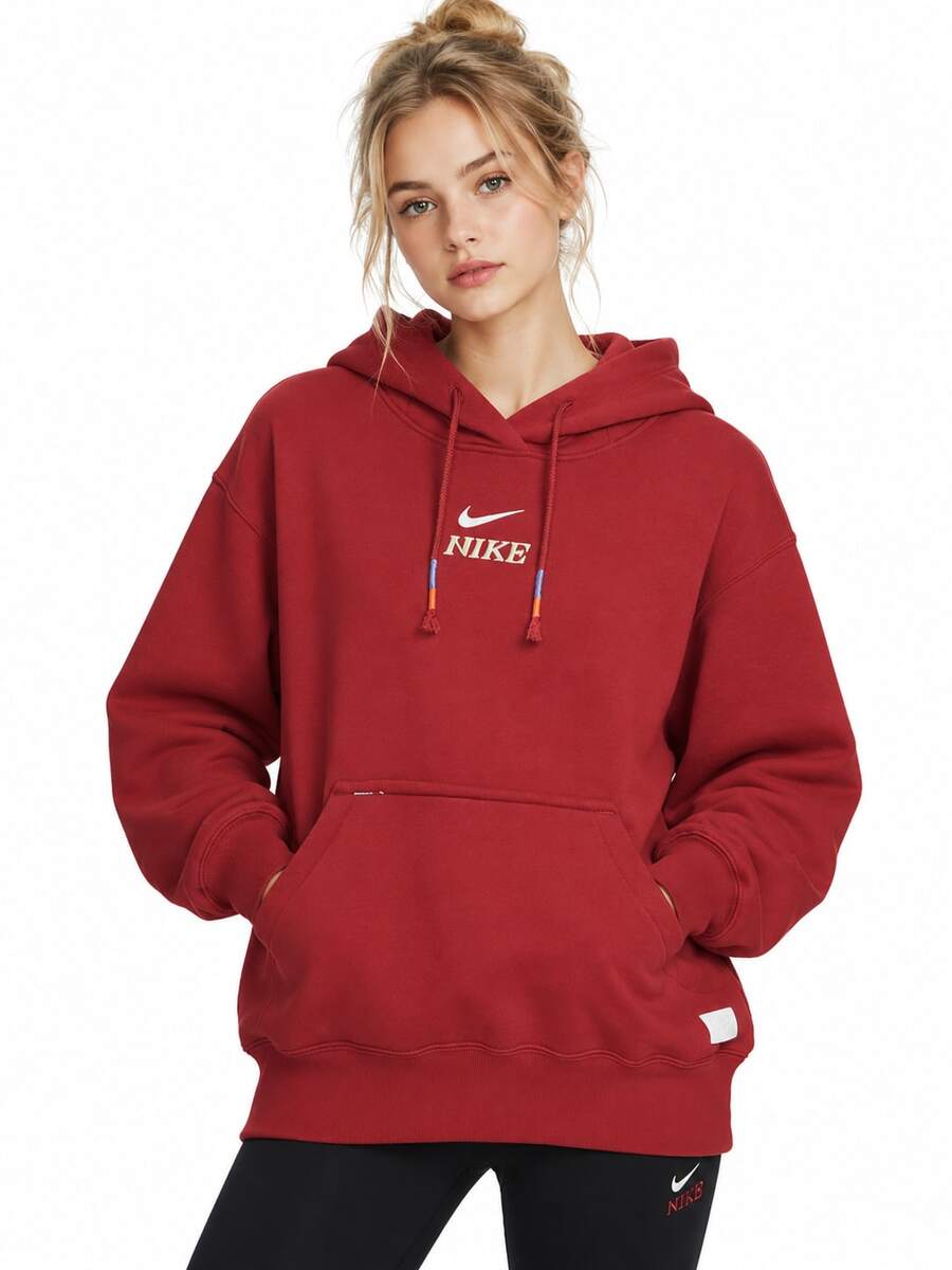 Nike 女款CNY連帽運動休閒長袖針織寬鬆衛衣 - 紅色 - 查看 1