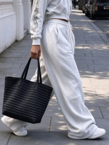 Women's Vintage Soft Draped Wide Leg Sweatpants, Drawstring Waist Loose Casual Street Trousers With Pockets For Fall - Light Grey - View 3