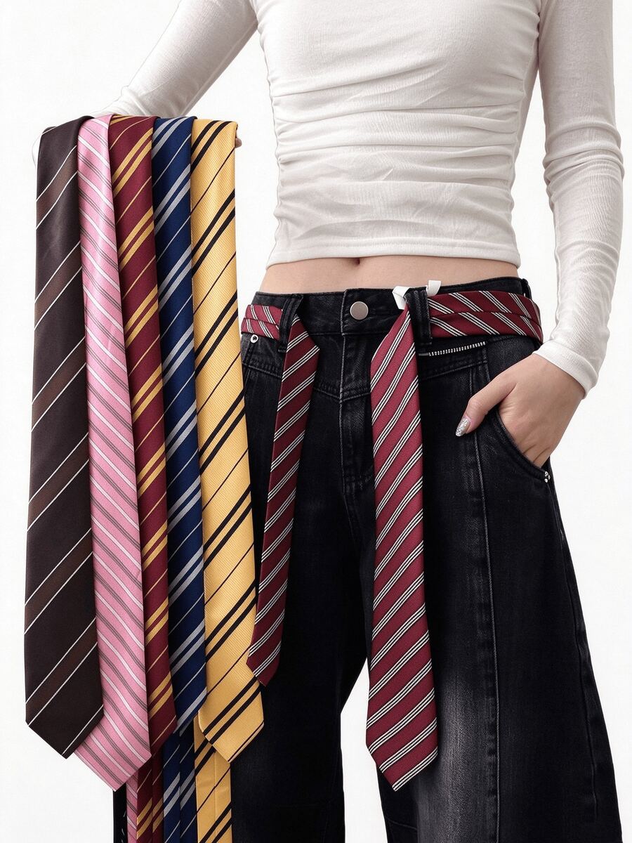 1pc Classic Striped Uniform Tie, Diagonal Pattern Hand-Tied Tie Belt, Suitable For Daily Wear, Cosplay, Party Tie Belt Accessory - Blue and Red Stripes - View 1