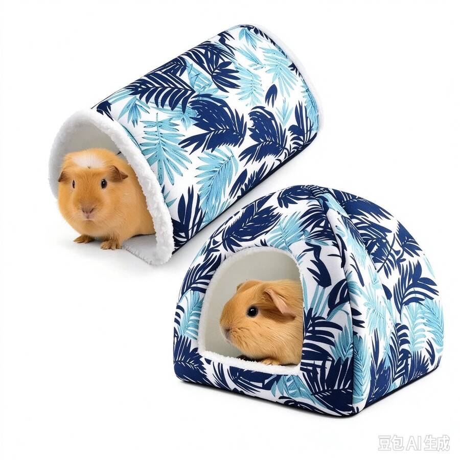 Hamster Cage, Guinea Pig Tunnel, Small Pet Hideout, Suitable For Tree Kangaroo, Hedgehog And Rabbit - Blue Leaf - View 1