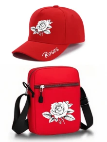 1pc/2pcs Floral Pattern Printed Unisex Street Style Outdoor Sports Baseball Cap & Crossbody Bag, Adjustable, Gift For Yourself Or Friends - Multicolor - View 8