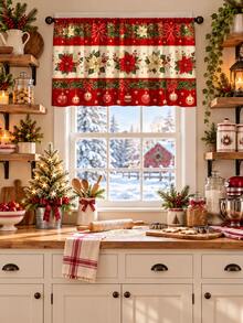 1pc Christmas Kitchen Curtain Set, Red Bow Decor Printed Window Valance Sink Curtain, Winter Holiday Kitchen Sink Window Decoration, Christmas Home Decor - Multicolor - View 18