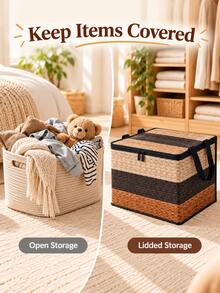 2D Flat Wicker Print Storage Organizer,Foldable Storage Box , Large Capacity Collapsible Storage ,Lace-Trimmed Storage Box,Clothes, Blankets, Toys And Household Essentials, Space Saving Closet Organizer For Bedroom, Living Room,Home Organization - Multicolor - View 7