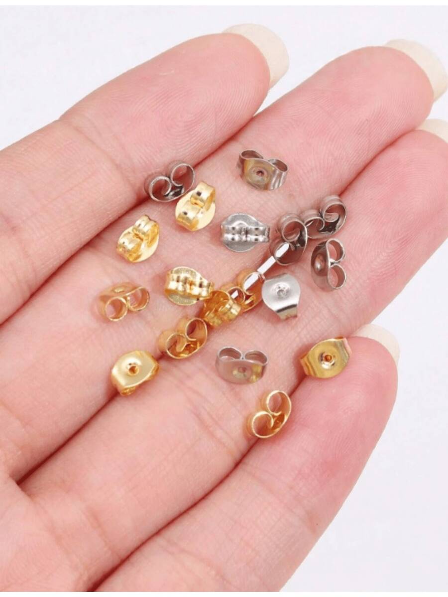 Stainless Steel Earring Back Buckle Set Of 20/50/100 Pieces, 4.5x6mm, Suitable For DIY Jewelry Production And Maintenance - Multicolor - View 1