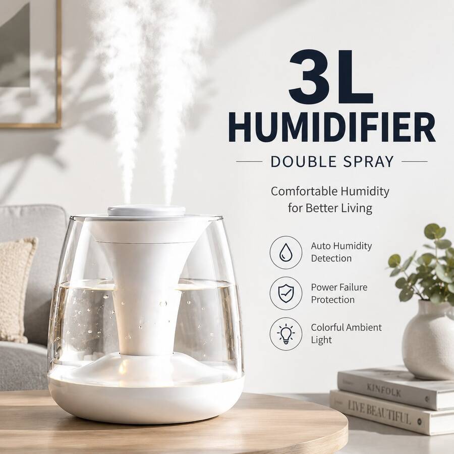 3L Large Capacity Dual Mist Humidifier Quiet Digital Display Home Bedroom Colorful Atmosphere Light Aromatherapy Diffuser - Mist - View 1