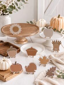 1 Set Autumn Mini Stand Signs, Vintage Style Autumn Harvest Standing Sign Set With Pumpkin, Turkey, Maple Leaf Patterns, Suitable For Tiered Tray, Dining Table, Party Decor, Dessert Table, Buffet Table, Indoor Holiday Decoration, Gift - A - View 4