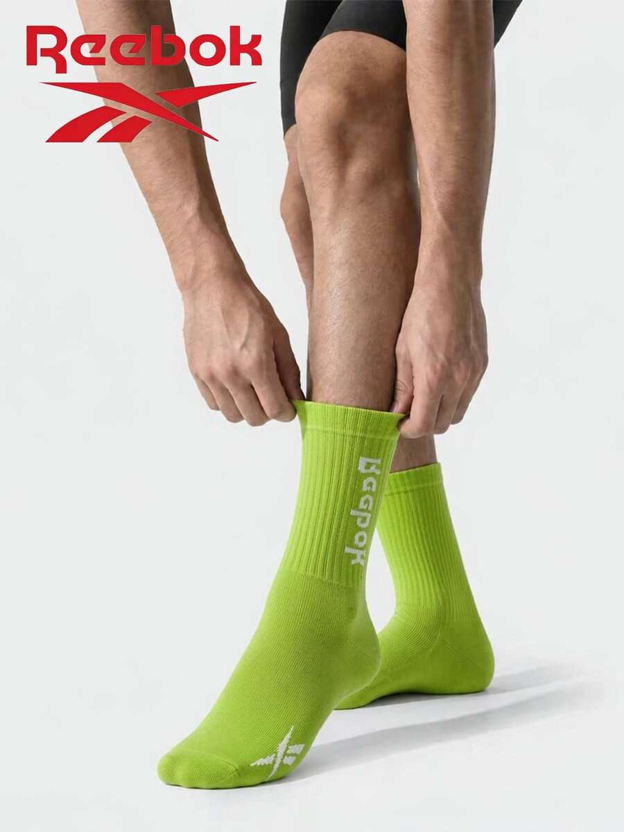 Reebok Minimalist Solid Color Vertical Stripe Mid-Calf Socks 3 Pairs Pack, High Elasticity, Skin-Friendly, Breathable, Daily Commute, Casual, Sports, Basic Socks - Pink Blue Green - View 1