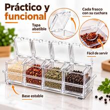 Especiero Caja Para Condimentos Especies Sal 4 Recipientes Organizador Con Multiuso Para Cocina Set 4 Frascos Con Tapa Cucharilla Acrilico Rectangular Ahorrador De Espacio Practico Visible W2588 Especiero chico 4 - transparente - Ver 5
