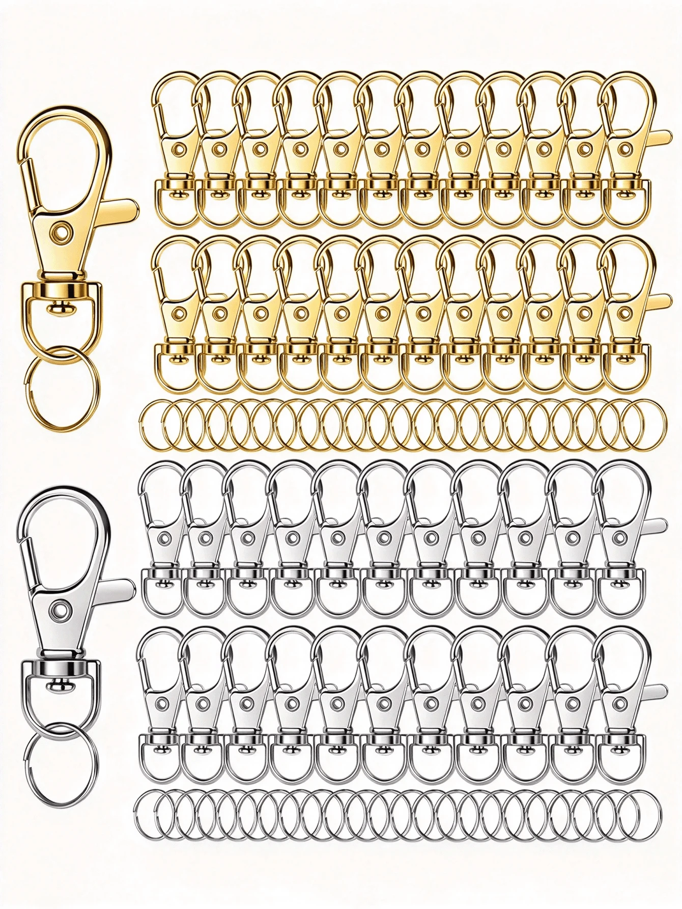 Juego de 240 piezas de broches de langosta y anillos para llaves, kit para hacer llaveros, incluye llaveros y anillos para llaves, adecuado para llaveros, fabricación de joyas, manualidades, accesorios de oro y plata - Conjunto de hebilla para perro de 3g - Ver 1