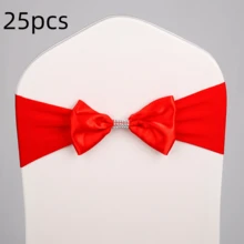 5pcs/25pcs Wedding Party Elastic Chair Back Bow Decor, Rhinestone Bow Decoration, Suitable For Wedding, Banquet, Hotel, Party, Birthday, Christmas, Celebration Chair Back Decoration, With Rhinestone Buckle, Chair Back Satin Ribbon Decor, Chair Back Waistband Decor - Multicolor - View 10