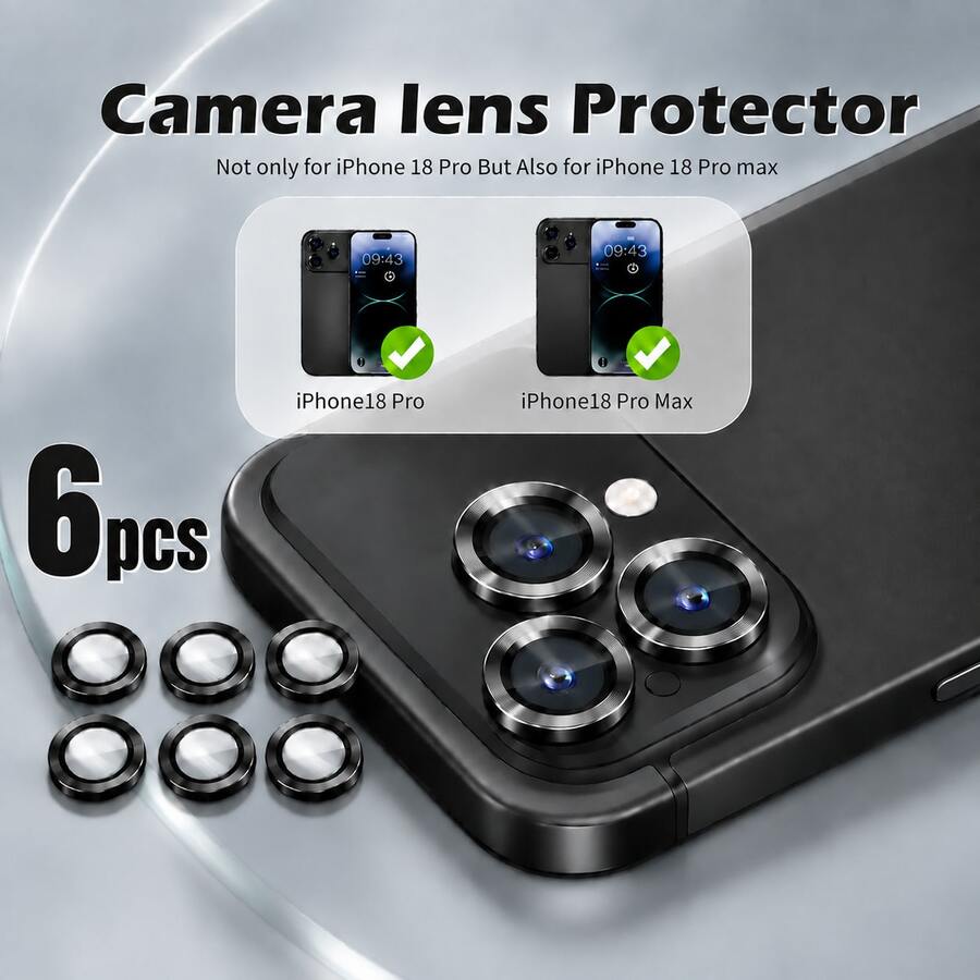 Yezodawee 相機鏡頭保護膜,適用於 iPhone DUO 18 Pro Max 18 Pro 17 Pro Max 17 Pro 17 Air 17,超強 HD 鏡頭保護,防刮,超薄鋼化玻璃鏡頭蓋,9H 鋼化玻璃金屬相機螢幕保護貼,防震相機保護環,6入黑色 - 黑色 - 查看 1
