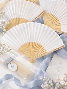 Personalized Silk Wedding Fans, White Silk Engraved Folding Fans, Bulk Personalised Wedding Bridal Party Favors Special Event Fans Summer Wedding, Unique Gift, Bachelorette, Wedding Guest Gift - Multicolor - View 2