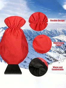 Multifunctional Car Ice Scraper & Snow Brush With Warm Glove, Heavy Duty Winter Snow Removal Tool, Windshield Ice Remover, Scratch-Free For Car Paint, One Hand Operation, Available In Black Red Blue - A - View 3
