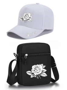 1pc/2pcs Floral Pattern Printed Unisex Street Style Outdoor Sports Baseball Cap & Crossbody Bag, Adjustable, Gift For Yourself Or Friends - Multicolor - View 14
