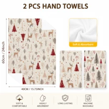 2pcs Christmas Tree And Reindeer Pattern Kitchen Towels And Dishcloths, Suitable For Restaurant, Kitchen And Bathroom Indoor Decor, Winter Home Arrangement, Christmas Gift Set - Multicolor - View 7