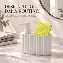 3-In-1 Vertical Countertop Sink Organizer With Sponge And Brush Holder, Ribbed Liquid Soap Dispenser, Dish Soap Pump Bottle For Bathroom And Kitchen Sink - Multicolor - View 12