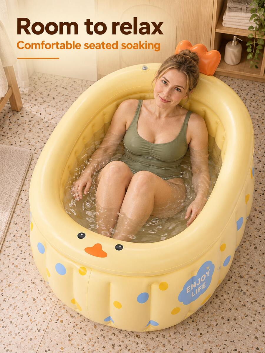 Bồn tắm bơm hơi PVC dày, bồn tắm bơm hơi di động gấp gọn cho gia đình, bồn spa bơm hơi hình oval, chậu tắm bơm hơi chống trượt, bồn tắm tiết kiệm diện tích cho phòng tắm nhỏ, dùng trong nhà và ngoài trời, phụ kiện bồn tắm bơm hơi, màu be - A - Xem 1