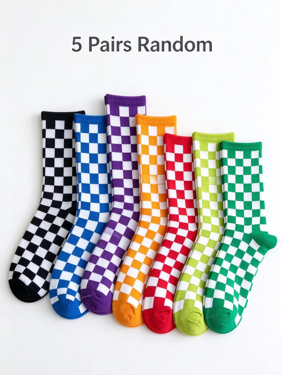 5 Pairs Random Women's Checkerboard Mid-Calf Socks, for Sale Australia ...