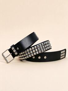 1pc BOHO Teen Girls Belt, BOHO Belts, Western Belts, Belts For Girl, Y2K Belt, Y2K Accessories, Bohemian Street Punk Rock Wasteland Gothic Rivet Belt, Match With Skirts And Pants, Party, Holiday Gift - Black - View 5